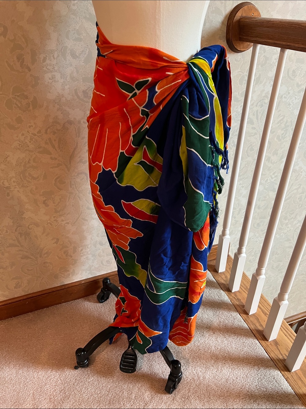 Vibrant Tropical Sarong Wrap - Orange, Blue, Green
